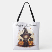 黒猫とカボチャの可愛い魔女 トートバッグ (裏面)