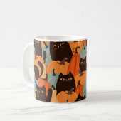黒猫とカボチャの継ぎ目のないかわいい柄 コーヒーマグカップ (正面左)