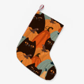 黒猫とカボチャの継ぎ目のないかわいい柄 スモールクリスマスストッキング (正面 (吊り時))