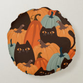 黒猫とカボチャの継ぎ目のないかわいい柄 ラウンドクッション (裏面)