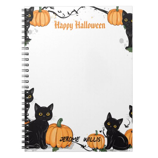 黒猫とカボチャハッピーハローウィン ノートブック (正面)