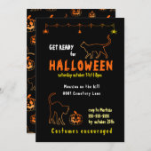 黒猫とカボチャハローウィンパーティ招待状 招待状 (正面/裏面)