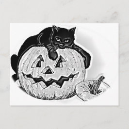 黒猫とカボチャ不気味ハロウィーン ポストカード