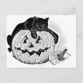 黒猫とカボチャ不気味ハロウィーン ポストカード (正面)