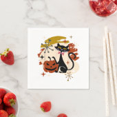 黒猫とカボチャ原子レトロハロウィン スタンダードカクテルナプキン (インサイチュ)