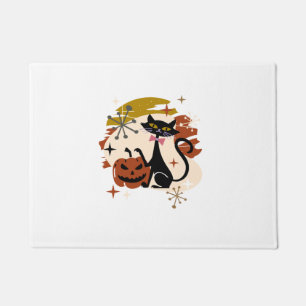 黒猫とカボチャ原子レトロハロウィン ドアマット