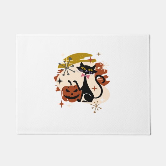 黒猫とカボチャ原子レトロハロウィン ドアマット (正面)