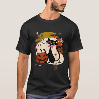 黒猫とカボチャ原子レトロハロウィン Tシャツ