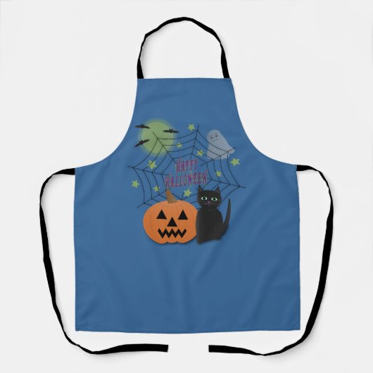 黒猫とカボチャ怖くないハロウィン エプロン (正面)