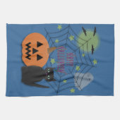 黒猫とカボチャ怖くないハロウィン キッチンタオル (横)
