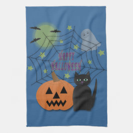 黒猫とカボチャ怖くないハロウィン キッチンタオル