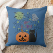 黒猫とカボチャ怖くないハロウィン クッション (ブランケット)
