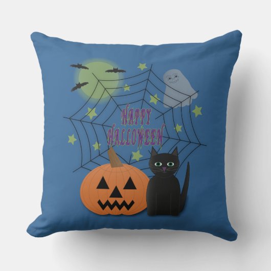 黒猫とカボチャ怖くないハロウィン クッション (正面)