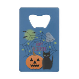 黒猫とカボチャ怖くないハロウィン クレジットカード栓抜き