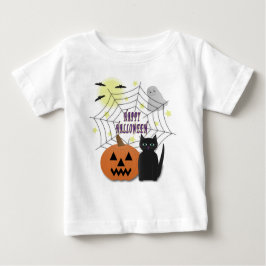 黒猫とカボチャ怖くないハロウィン ベビーTシャツ