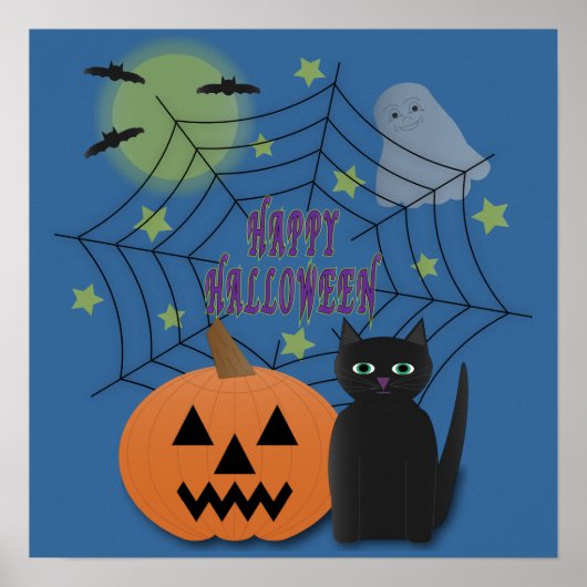 黒猫とカボチャ怖くないハロウィン ポスター (正面)