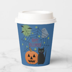 黒猫とカボチャ怖くないハロウィン 紙コップ