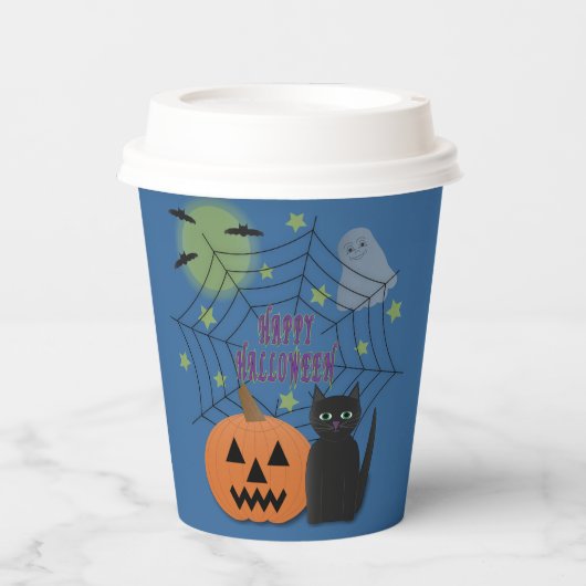 黒猫とカボチャ怖くないハロウィン 紙コップ (正面)