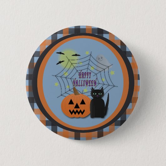 黒猫とカボチャ怖くないハロウィン 缶バッジ (正面)