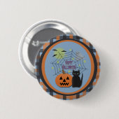 黒猫とカボチャ怖くないハロウィン 缶バッジ (正面&裏面)