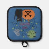 黒猫とカボチャ怖くないハロウィン 鍋敷き (正面)