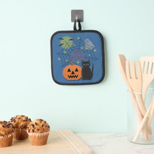 黒猫とカボチャ怖くないハロウィン 鍋敷き (インサイチュ (吊り下げ))