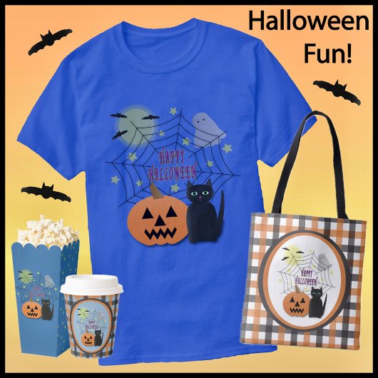 黒猫とカボチャ怖くないハロウィン Tシャツ