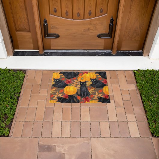 黒猫とカボチャ2 ドアマット (室外)
