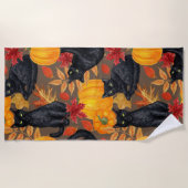 黒猫とカボチャ2 ビーチタオル (正面)