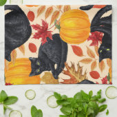 黒猫とカボチャ キッチンタオル (折り畳み)