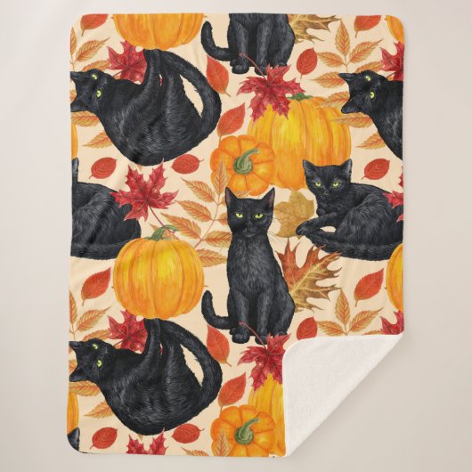 黒猫とカボチャ シェルパブランケット (正面)