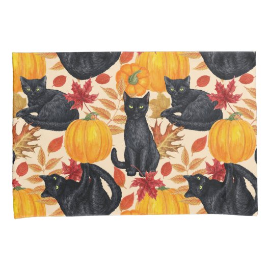 黒猫とカボチャ 枕カバー (正面右)