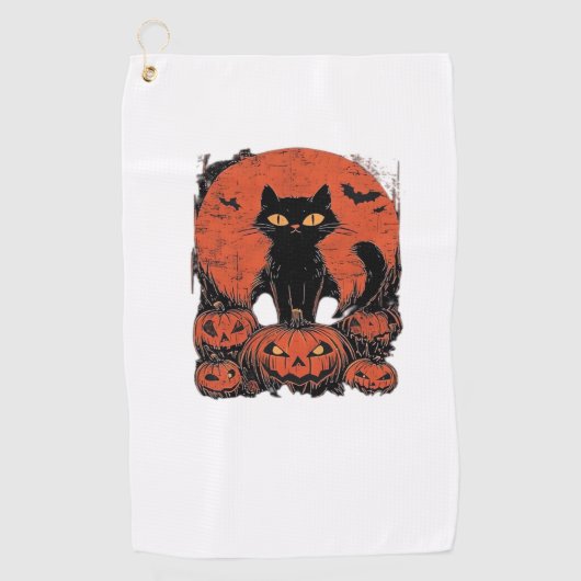 黒猫とカボチャ – Halloween T-Shirt Art Cla ゴルフタオル (正面)