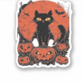 黒猫とカボチャ – Halloween T-Shirt Art Cla シール (正面)