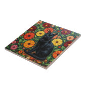黒猫とカラフルなフォルクアートの花 タイル (側面)