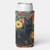黒猫とカラフルな郷土芸術の花 スリム缶クーラー (Seltzer裏面)