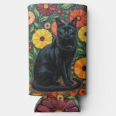 黒猫とカラフルな郷土芸術の花 スリム缶クーラー (裏面)