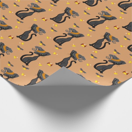 黒猫とキャンディコーンのハロウィーン模様 ラッピングペーパー (角)