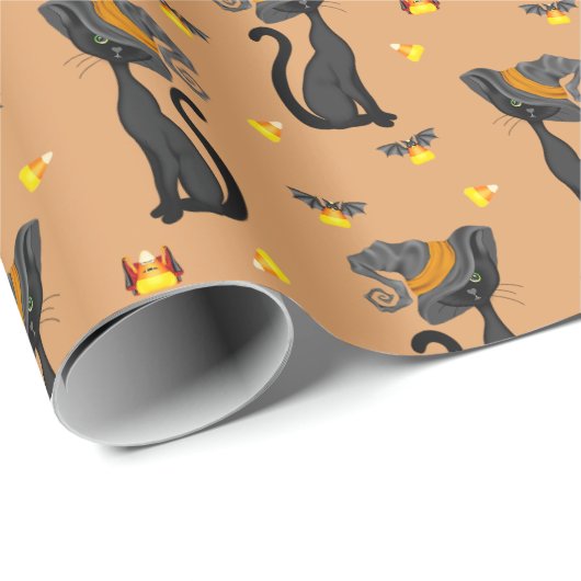 黒猫とキャンディコーンのハロウィーン模様 ラッピングペーパー (ロールコーナー)