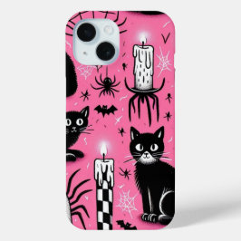 黒猫とキャンドル iPhone 15ケース