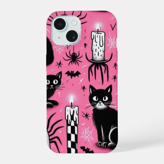 黒猫とキャンドル iPhone 15ケース (裏面)
