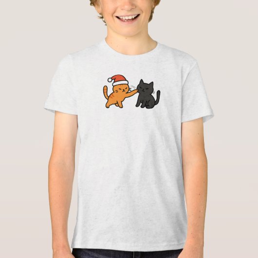黒猫とクリスマスのオレンジ猫 トライブレンドＴシャツ (正面)