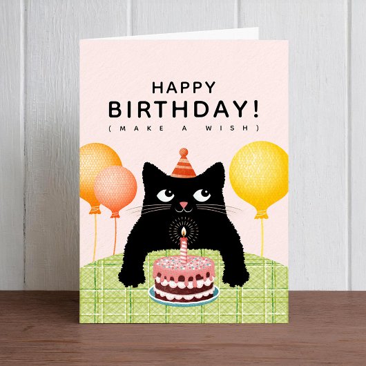 黒猫とケーキとキャンドルのハッピーバースデー カード