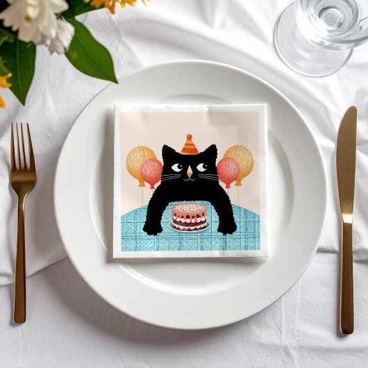 黒猫とケーキ スタンダードカクテルナプキン