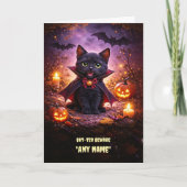 黒猫とコウモリのハロウィン 名前を入れて カード (正面)