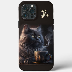 黒猫とコーヒーとモノグラム iPhone 13 PRO MAXケース