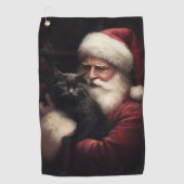 黒猫とサンタクロースフェスティバルクリスマス ゴルフタオル (正面)
