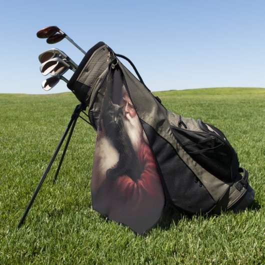 黒猫とサンタクロースフェスティバルクリスマス ゴルフタオル (グリーン)