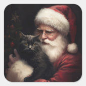黒猫とサンタクロースフェスティバルクリスマス スクエアシール (正面)