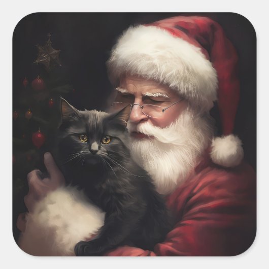 黒猫とサンタクロースフェスティバルクリスマス スクエアシール (正面)